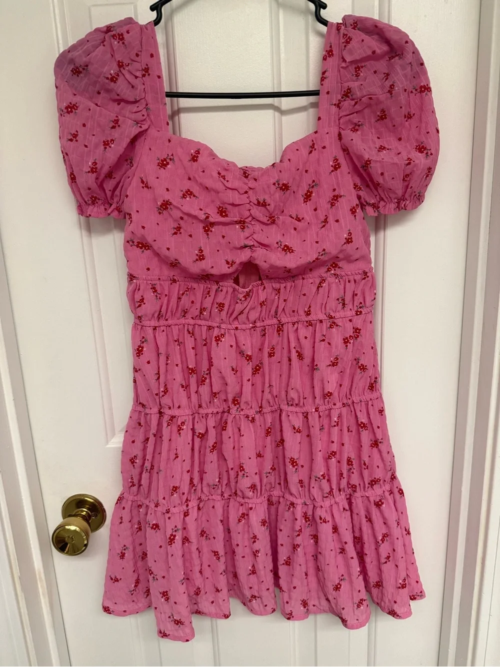 Girls' Miss Behave brand Pink Puff-Sleeve Tiered Floral Dress size 12